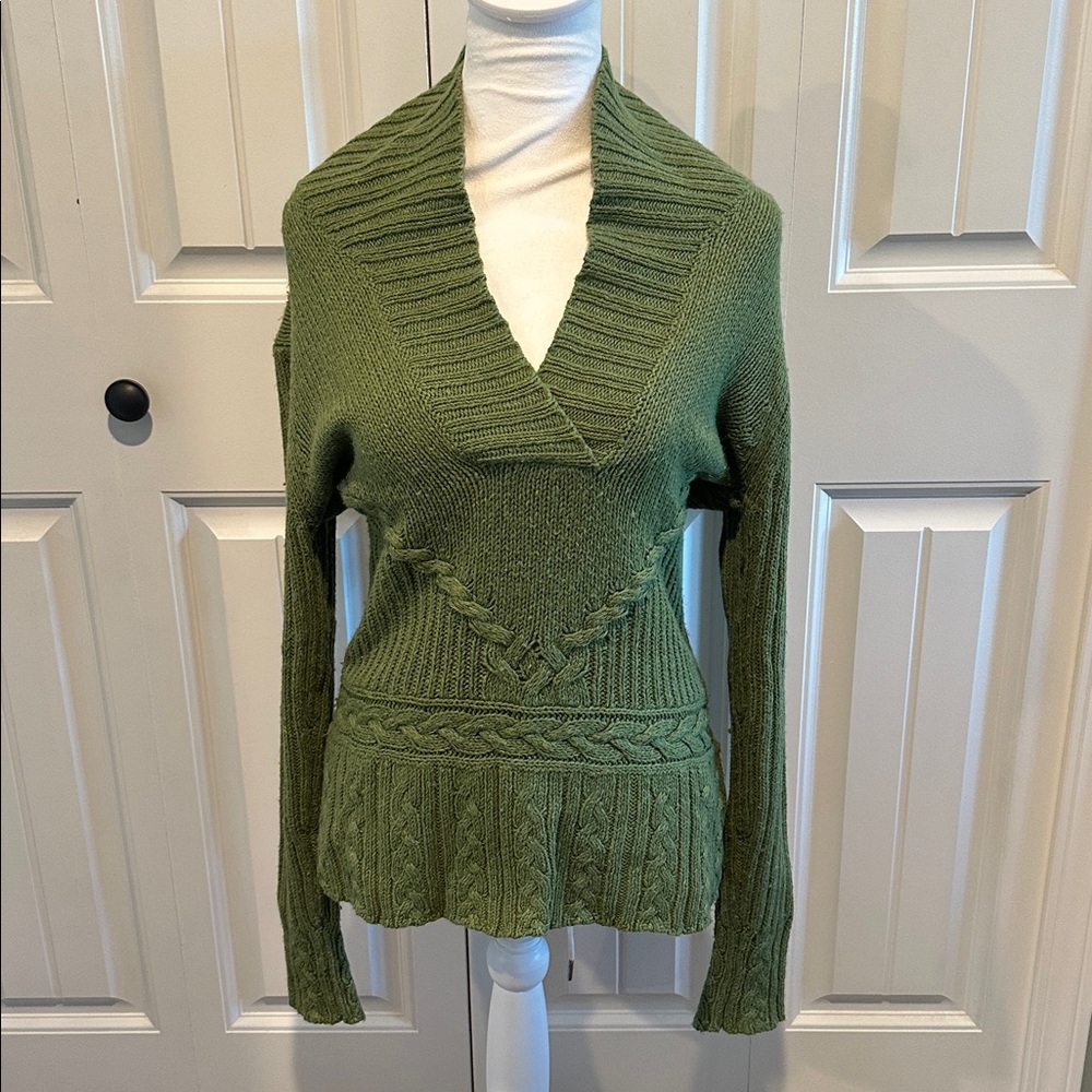 Old Navy Medium Vintage Y2K Green Cable Knit Wool/Angora Blend Sweater